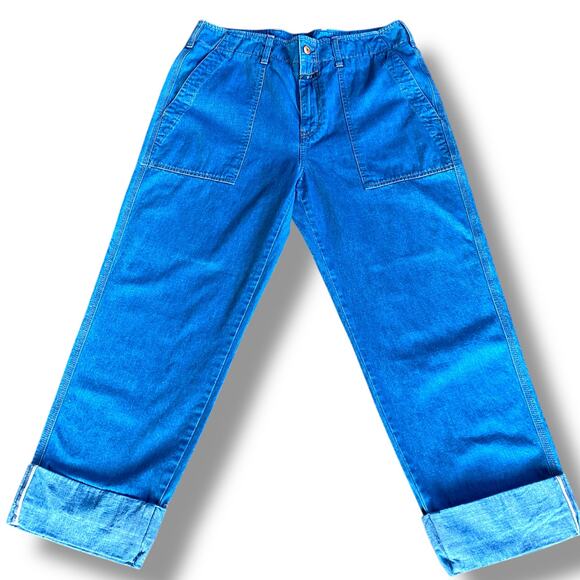 Closed Tony High Rise Jeans Sz 32 Blue Patch Pockets Cropped Cuffed Relaxed Fit - Picture 1 of 15